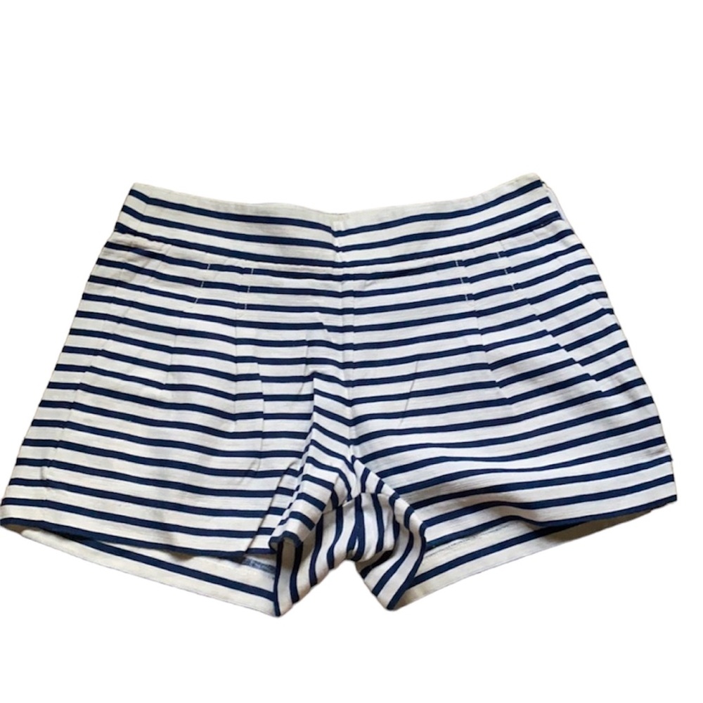 J. Crew White & Blue Cotton/Linen Pleated Shorts